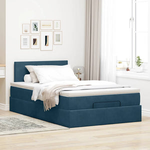 Ottoman Bett mit Matratze & LEDs 120x190 cm Dunkelblau Samt