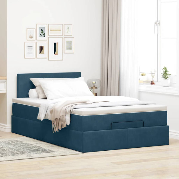 Ottoman Bett mit Matratze & LEDs 120x190 cm Dunkelblau Samt