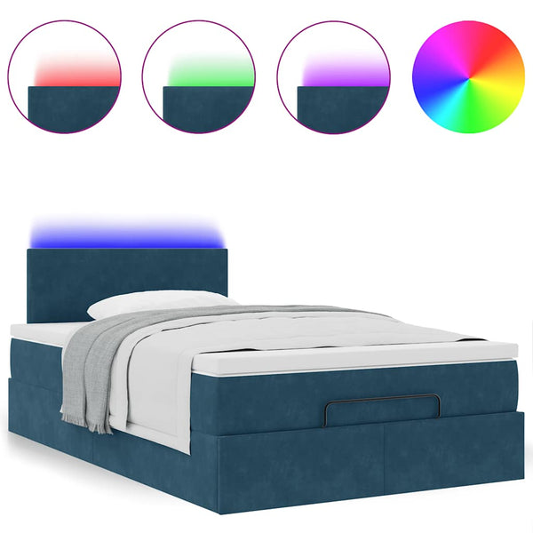 Ottoman Bett mit Matratze & LEDs 120x190 cm Dunkelblau Samt