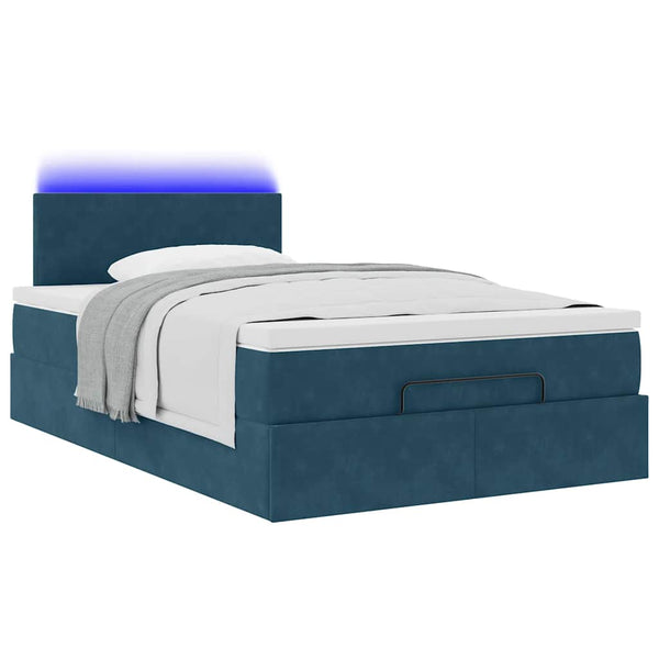 Ottoman Bett mit Matratze & LEDs 120x190 cm Dunkelblau Samt