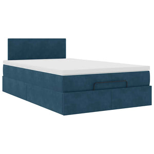 Ottoman Bett mit Matratze & LEDs 120x190 cm Dunkelblau Samt