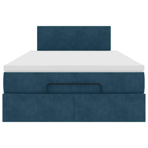 Ottoman Bett mit Matratze & LEDs 120x190 cm Dunkelblau Samt