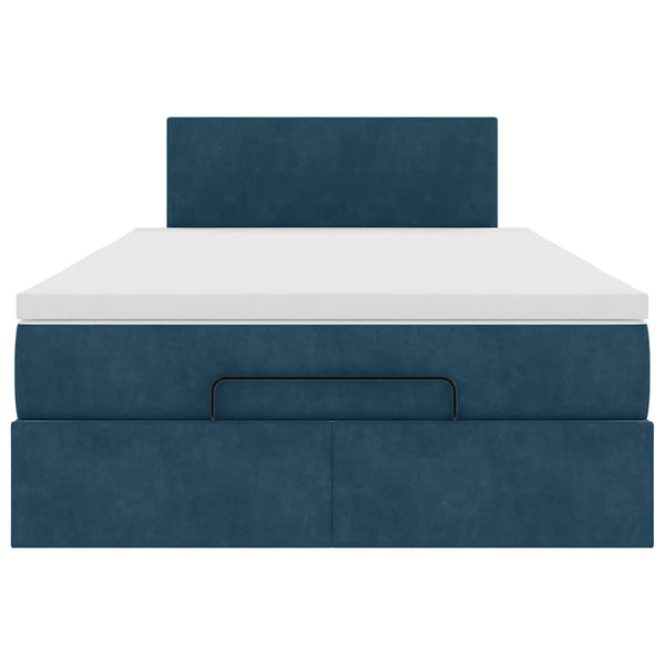 Ottoman Bett mit Matratze & LEDs 120x190 cm Dunkelblau Samt