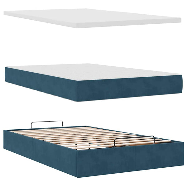 Ottoman Bett mit Matratze & LEDs 120x190 cm Dunkelblau Samt