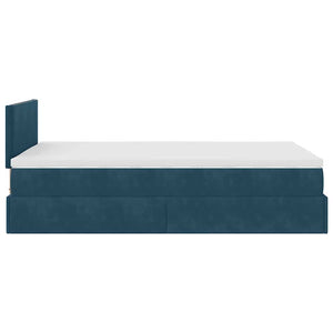 Ottoman Bett mit Matratze & LEDs 120x190 cm Dunkelblau Samt
