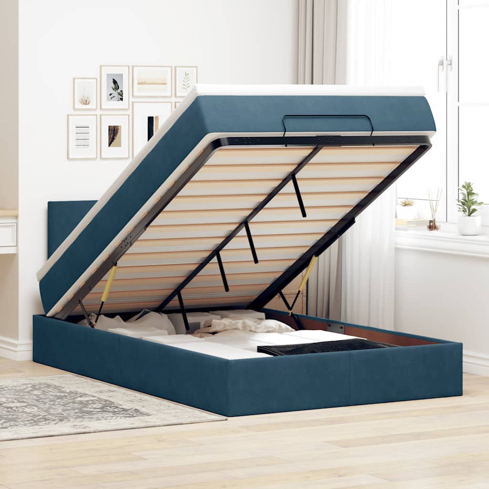Ottoman Bett mit Matratze & LEDs 120x190 cm Dunkelblau Samt