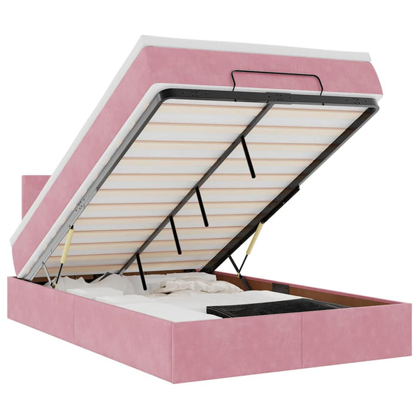 Ottomanbett mit Matratze & LEDs Rosa 120x190 cm