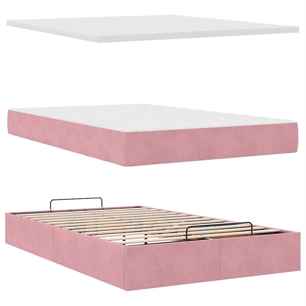 Ottomanbett mit Matratze & LEDs Rosa 120x190 cm