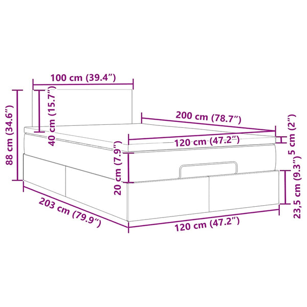Ottoman Bett mit Matratze & LEDs 120x200 cm