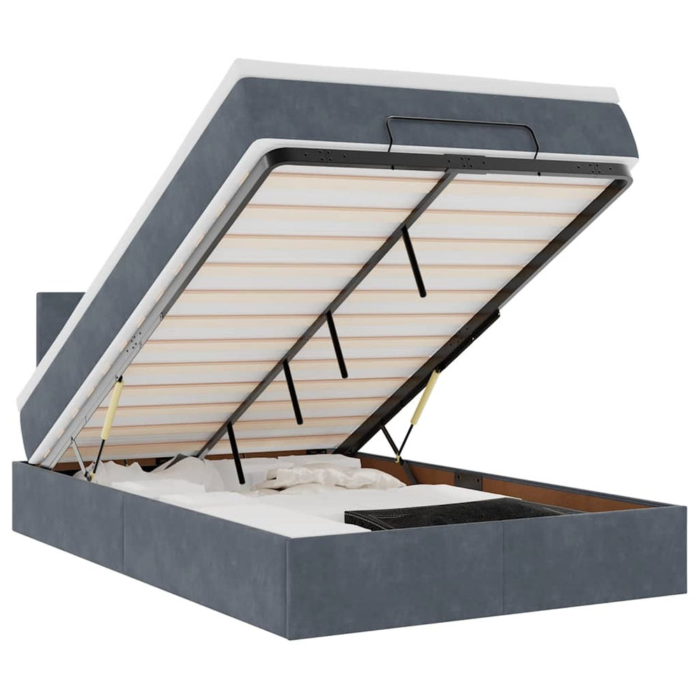 vidaXL Lit ottoman avec matelas et LED Gris foncé 120x200 cm Velours