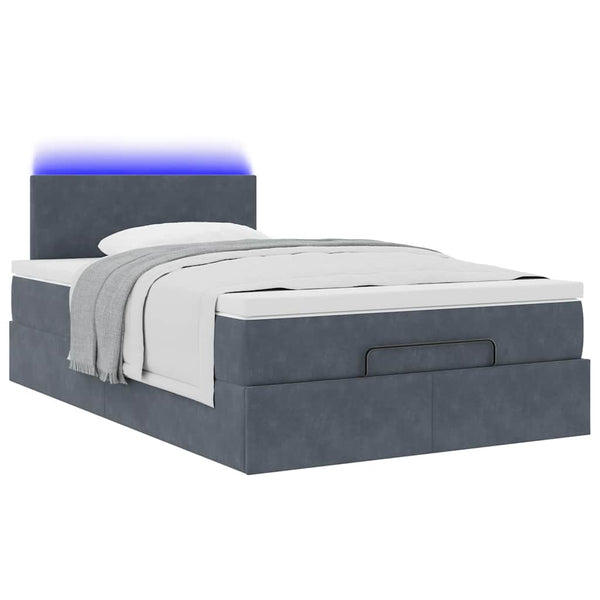 Ottoman Bett mit Matratze & LEDs 120x200 cm Dunkelgrau Samt