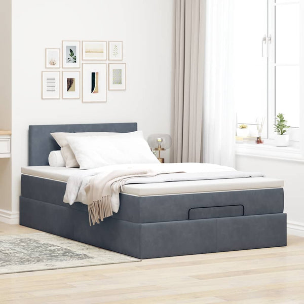 Ottoman Bett mit Matratze & LEDs 120x200 cm Dunkelgrau Samt