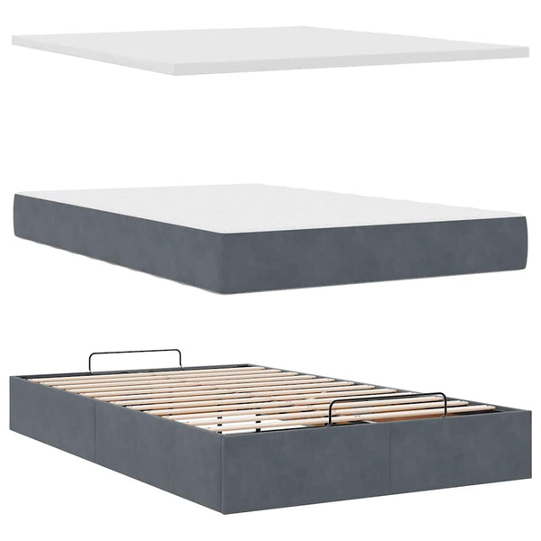 Ottoman Bett mit Matratze & LEDs 120x200 cm Dunkelgrau Samt