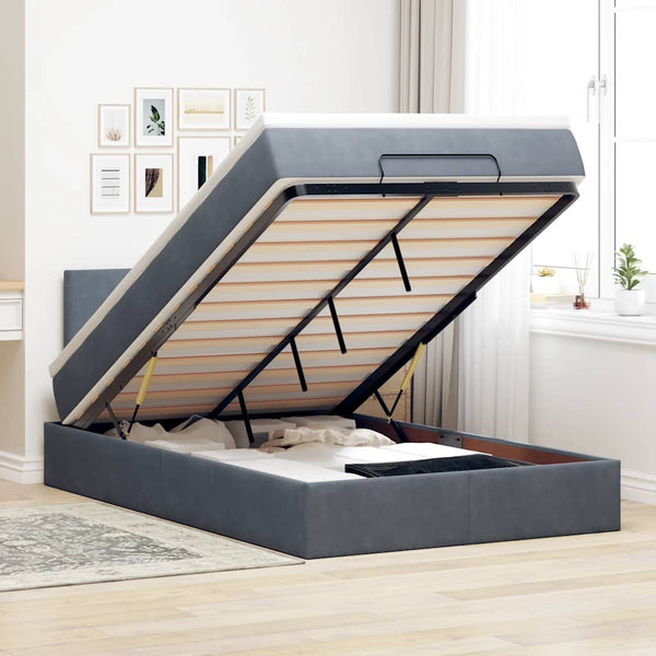 Ottoman Bett mit Matratze & LEDs 120x200 cm Dunkelgrau Samt