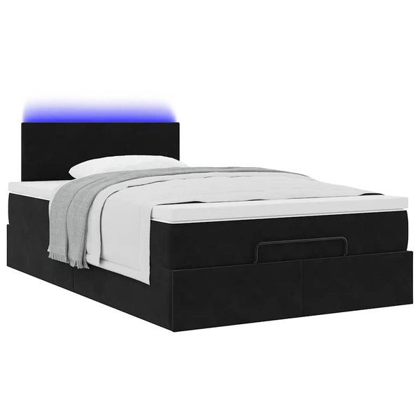 Ottoman Bett mit Matratze & LEDs 120x200 cm Samt Schwarz