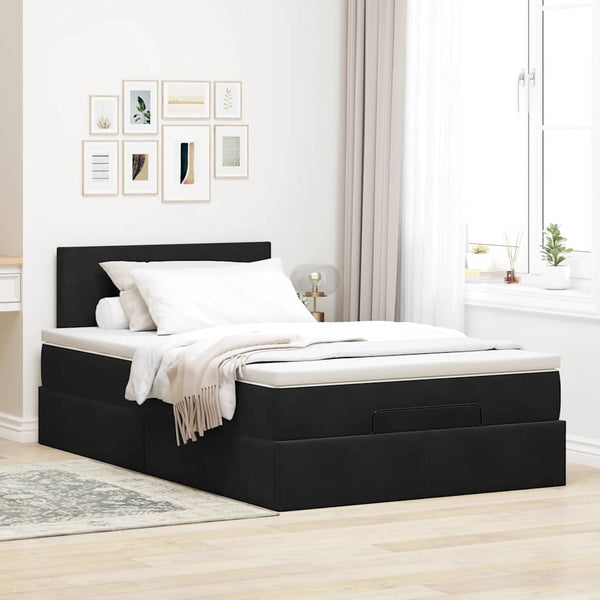 Ottoman Bett mit Matratze & LEDs 120x200 cm Samt Schwarz
