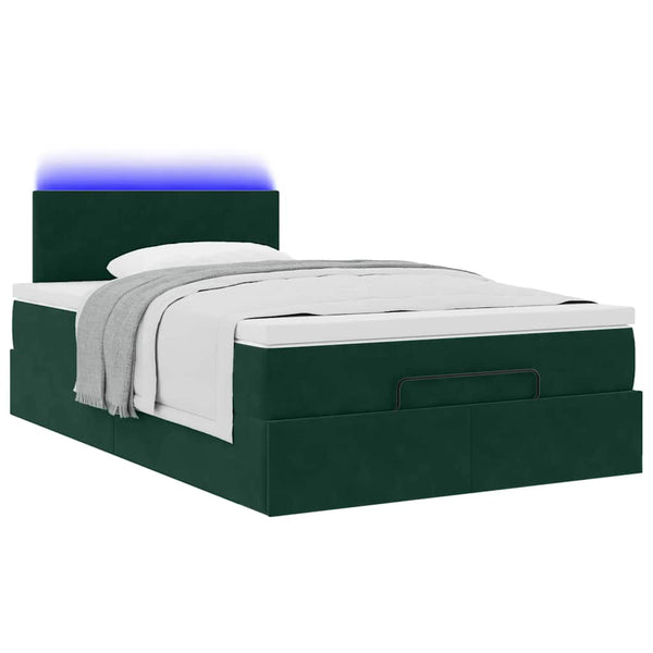 Ottoman Bett mit Matratze & LEDs Dunkelgrün 120x200 cm