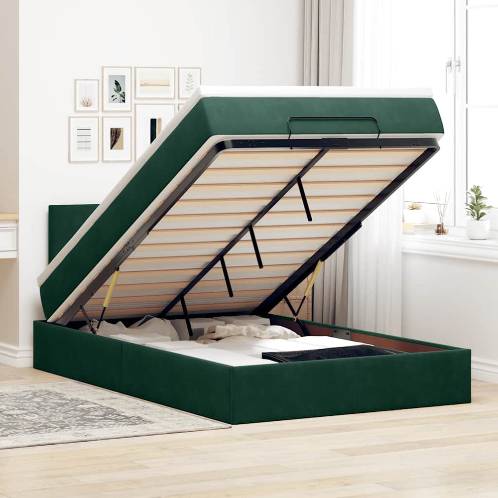 vidaXL Lit ottoman avec matelas et LED vert foncé 120x200 cm Velours