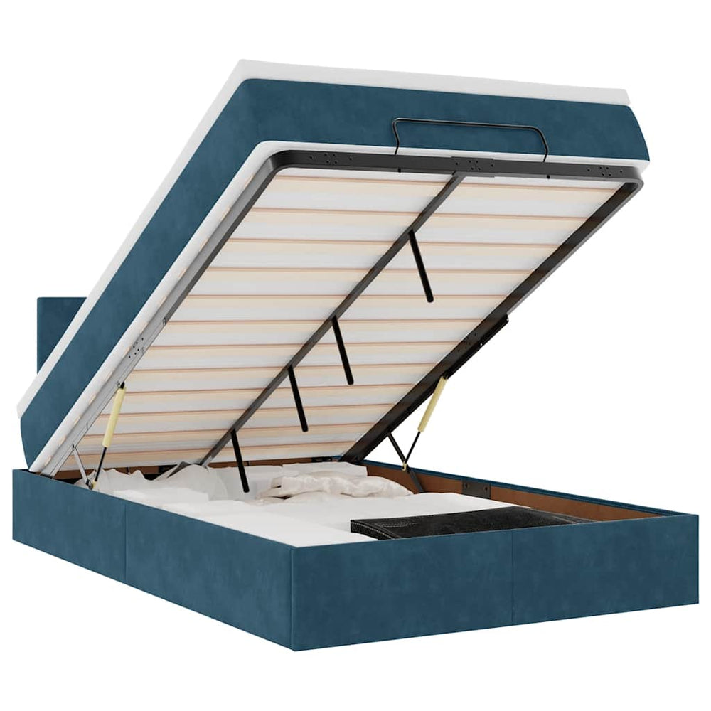 vidaXL Lit ottoman avec matelas et LED Bleu foncé 120x200 cm Velours