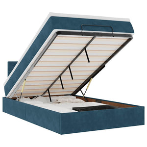 Ottoman Bett mit Matratze & LEDs Dunkelblau 120x200 cm
