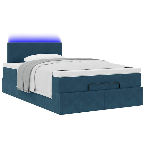 Ottoman Bett mit Matratze & LEDs Dunkelblau 120x200 cm