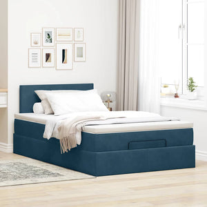 Ottoman Bett mit Matratze & LEDs Dunkelblau 120x200 cm