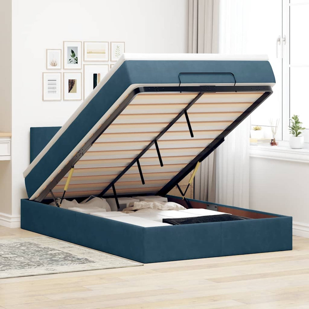 vidaXL Lit ottoman avec matelas et LED Bleu foncé 120x200 cm Velours