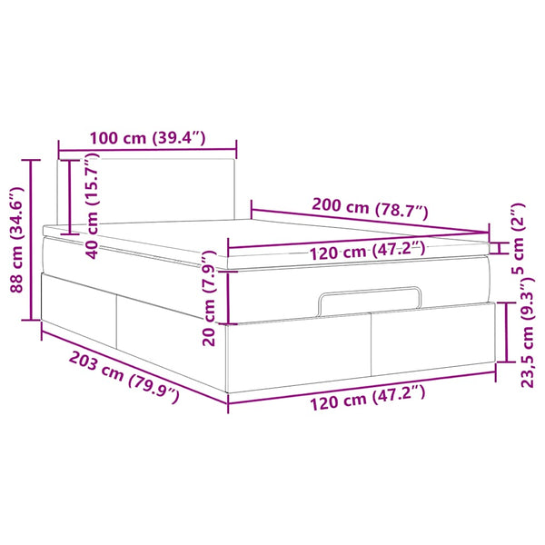 Ottoman Bett mit Matratze & LEDs Rosa 120x200 cm