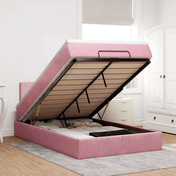 Ottoman Bett mit Matratze & LEDs Rosa 120x200 cm