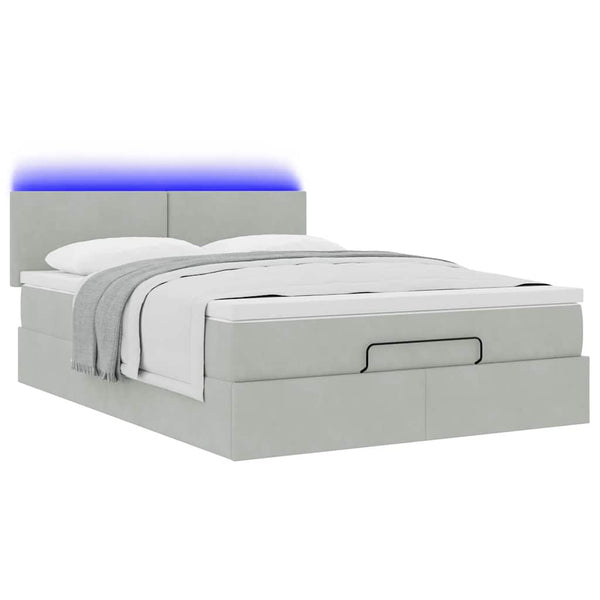 Ottoman Bett mit Matratze & LEDs Hellgrau 140x190 cm
