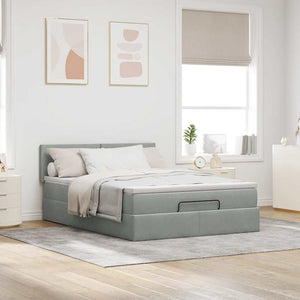 Ottoman Bett mit Matratze & LEDs Hellgrau 140x190 cm