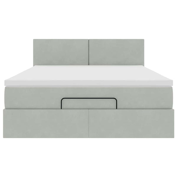 Ottoman Bett mit Matratze & LEDs Hellgrau 140x190 cm