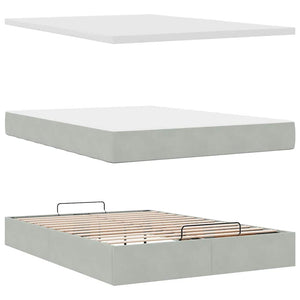 Ottoman Bett mit Matratze & LEDs Hellgrau 140x190 cm