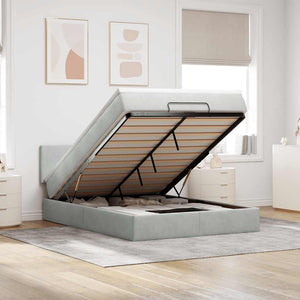 Ottoman Bett mit Matratze & LEDs Hellgrau 140x190 cm