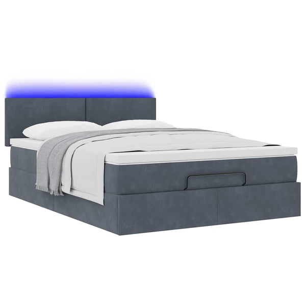 Ottoman Bett mit Matratze & LEDs Dunkelgrau 140x190 cm
