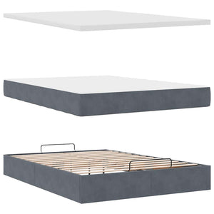 Ottoman Bett mit Matratze & LEDs Dunkelgrau 140x190 cm