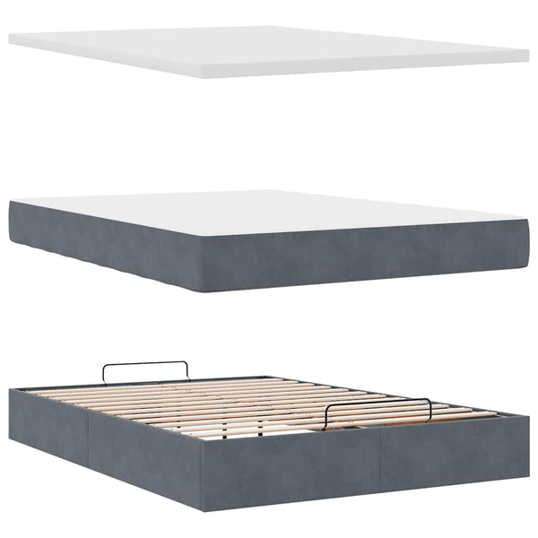 Ottoman Bett mit Matratze & LEDs Dunkelgrau 140x190 cm