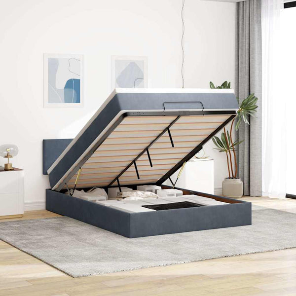 Ottoman Bett mit Matratze & LEDs Dunkelgrau 140x190 cm