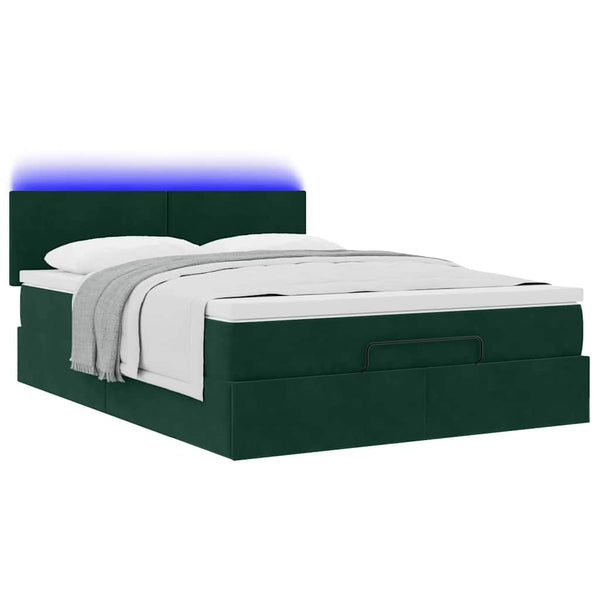 Ottoman Bett mit Matratze & LEDs Dunkelgrün 140x190 cm