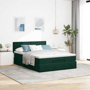 Ottoman Bett mit Matratze & LEDs Dunkelgrün 140x190 cm