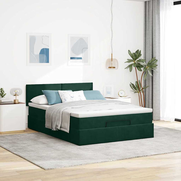 Ottoman Bett mit Matratze & LEDs Dunkelgrün 140x190 cm