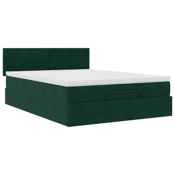 Ottoman Bett mit Matratze & LEDs Dunkelgrün 140x190 cm