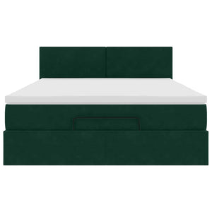 Ottoman Bett mit Matratze & LEDs Dunkelgrün 140x190 cm