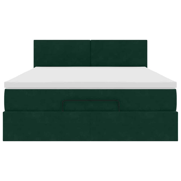 Ottoman Bett mit Matratze & LEDs Dunkelgrün 140x190 cm