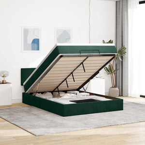 Ottoman Bett mit Matratze & LEDs Dunkelgrün 140x190 cm