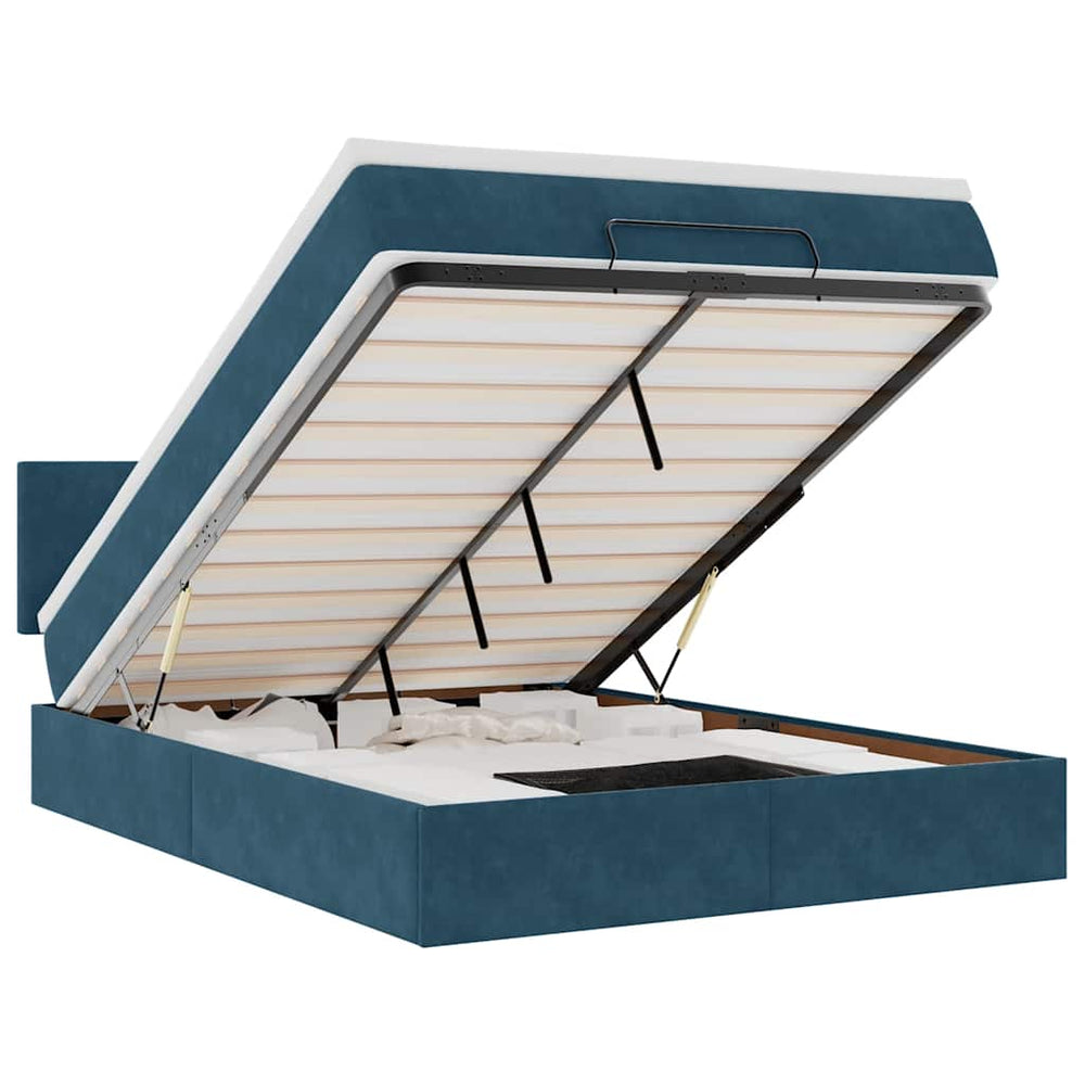 vidaXL Lit ottoman avec matelas et LED Bleu foncé 140x190 cm Velours