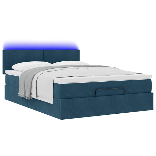 Ottoman Bett mit Matratze & LEDs Dunkelblau 140x190 cm