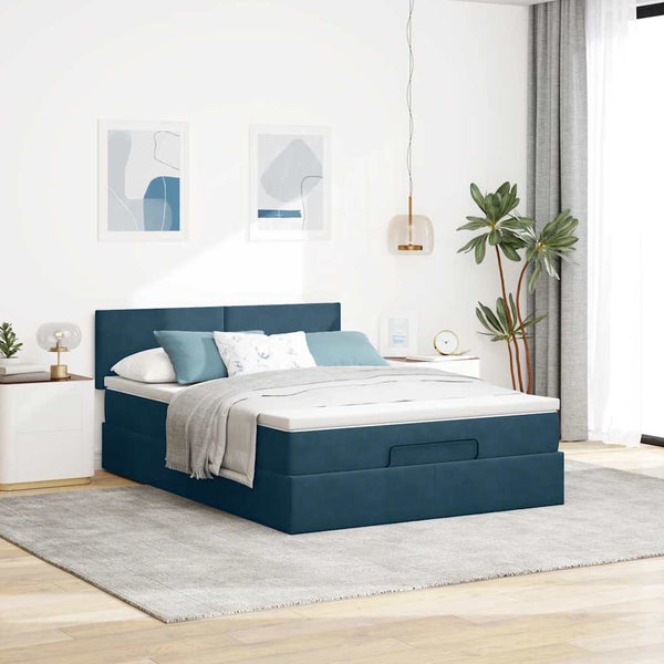 Ottoman Bett mit Matratze & LEDs Dunkelblau 140x190 cm