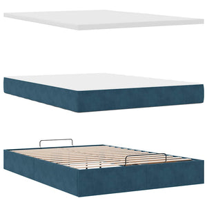 Ottoman Bett mit Matratze & LEDs Dunkelblau 140x190 cm