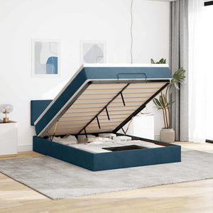 Ottoman Bett mit Matratze & LEDs Dunkelblau 140x190 cm